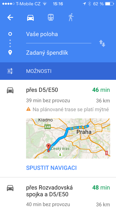 Navigace Google na mobilu