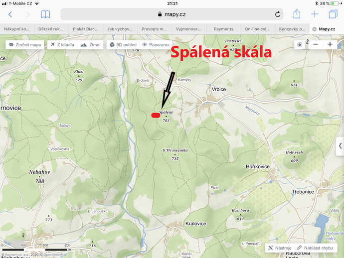 Spálená skála - mapa