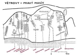 Větrovy - Pravý masiv, J. Novotný (1986) - Nepískovcové skály v Čechách (Praha, Středočeský kraj, Jihočeský kraj)